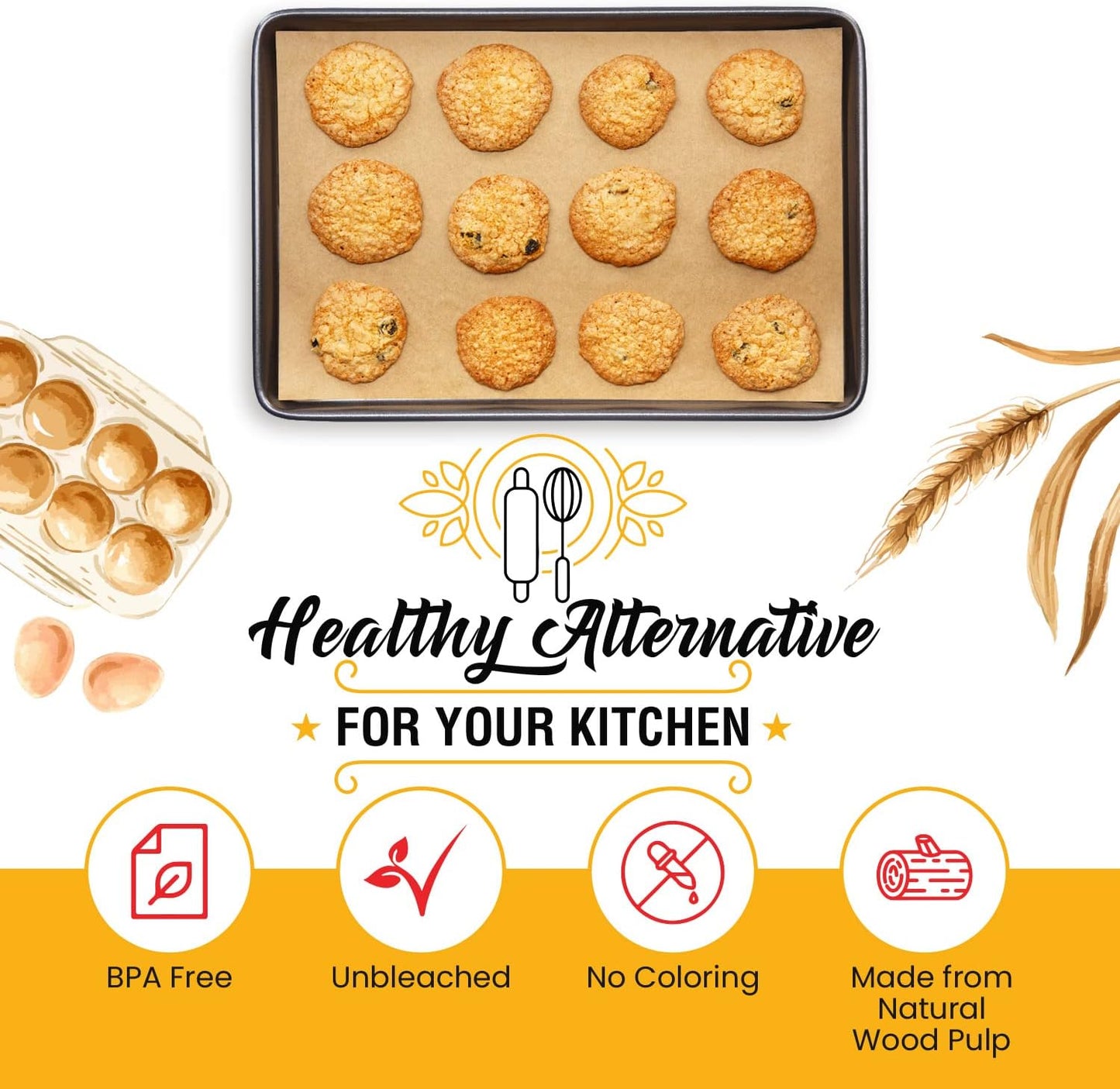 Parchment Paper Baking Sheets by Baker's Signature | Precut Non-Stick & Unbleached - Will Not Curl or Burn - Non-Toxic & Comes in Convenient Packaging - 12x16 Inch Pack of 120