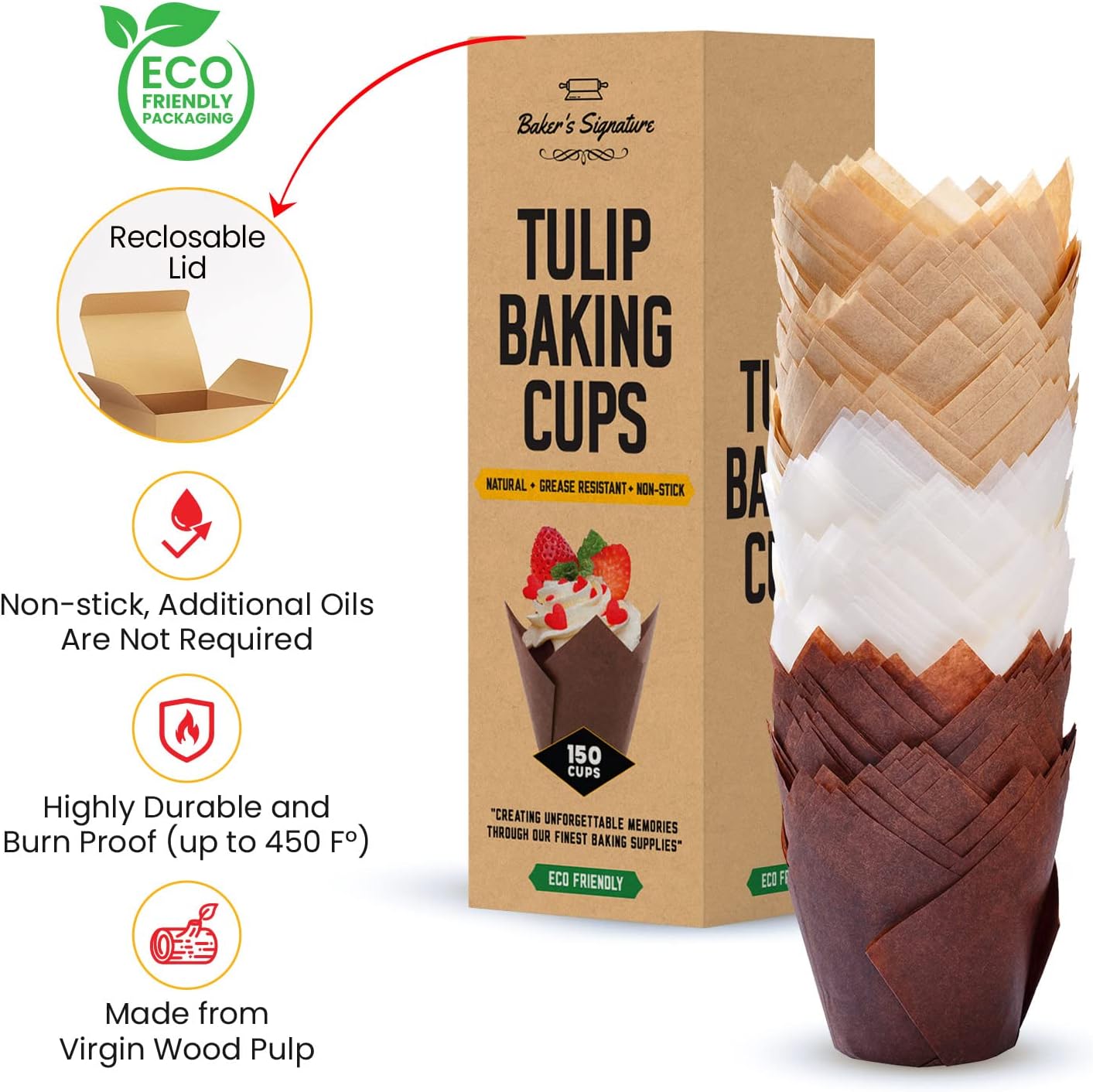 Tulip Cupcake Liners, Muffin Liners for Baking by Baker’s Signature – 160pcs of Parchment Paper Cups Cupcake Wrappers – Perfect Size, Sturdy, Greaseproof & Easy to Use – Colorful