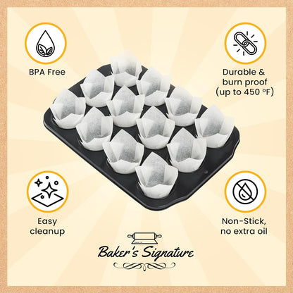 Tulip Cupcake Liners, Muffin Liners for Baking by Baker’s Signature – 150pcs of Parchment Paper Cups Cupcake Wrappers – Perfect Size, Sturdy, Greaseproof & Easy to Use – Wedding Decor – All White