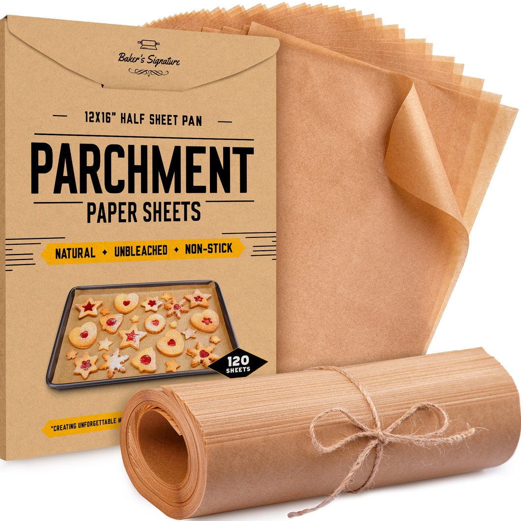  Parchment Paper Baking Sheets by Baker's Signature  Precut  Non-Stick & Unbleached - Will Not Curl or Burn - Non-Toxic & Comes in  Convenient Packaging - 12x16 Inch Pack of 120