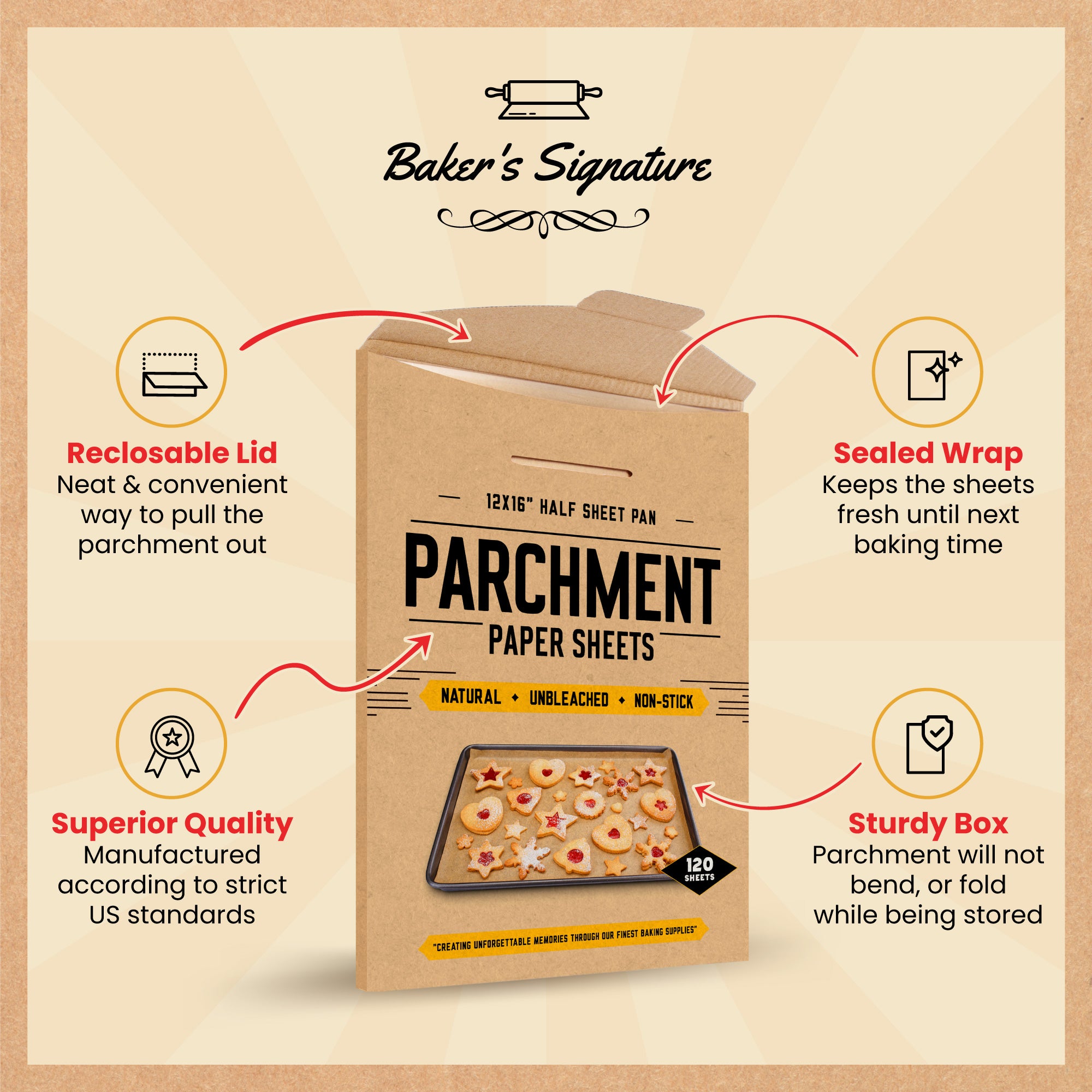 Baker's Secret Paper Microwave Safe Unbleached Parchment Paper Sheets 8 Round - Brown